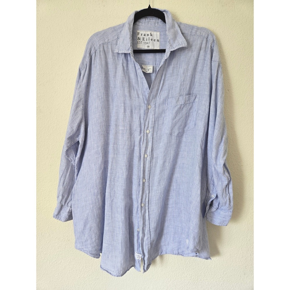 Frank & Eileen Mackenzie Oversized Linen Shirt Blue Stripe OS Woven in Italy - Picture 12 of 13
